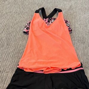ZeroXposur Neon Coral Mesh Tankini Swim Top with Black Straps